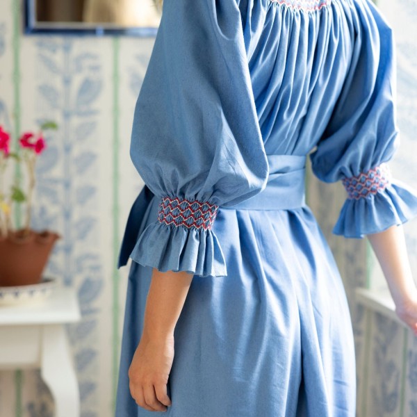 Ada Lovelace Dress Chambray with Berries and Cream Hand Smocking Ada Lovelace Dress Chambray with Berries and Cream Hand Smocking