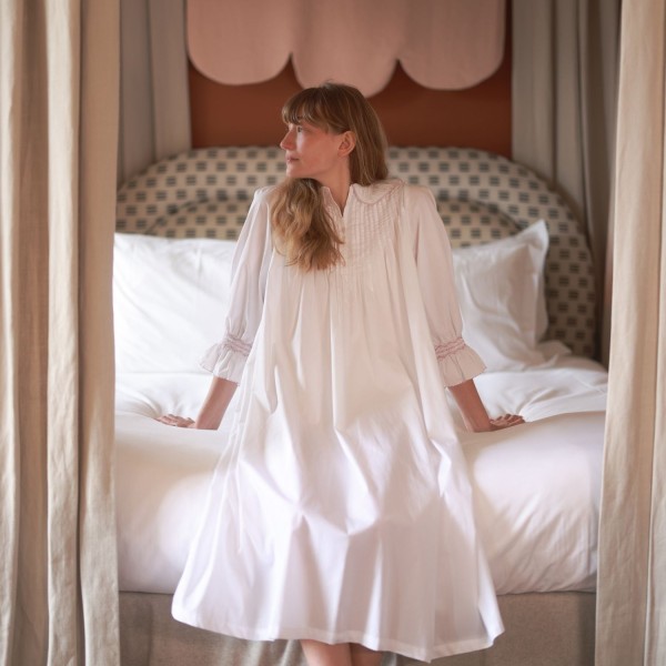 Bessie Coleman Women's Dress Moonstone Cotton with Kir Royale Hand Smocking Bessie Coleman Women's Dress Moonstone Cotton with Kir Royale Hand Smocking