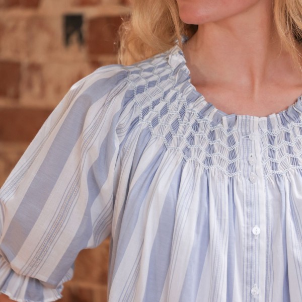 Cleopatra Blouse Maine Stripe with Seaside Hand Smocking Edition 39