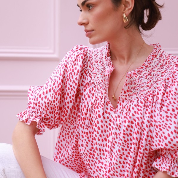 Cleopatra Blouse Pink Panther Cotton with Milkshake Hand Smocking Edition 36 Cleopatra Blouse Pink Panther Cotton with Milkshake Hand Smocking Edition 36