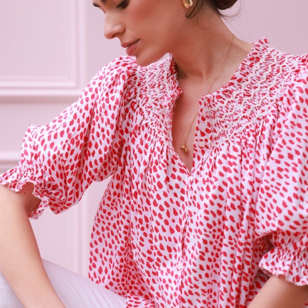Cleopatra Blouse Pink Panther Cotton with Milkshake Hand Smocking Edition 36 Cleopatra Blouse Pink Panther Cotton with Milkshake Hand Smocking Edition 36