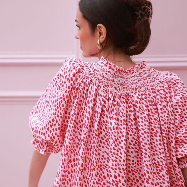 Cleopatra Blouse Pink Panther Cotton with Milkshake Hand Smocking Edition 36 Cleopatra Blouse Pink Panther Cotton with Milkshake Hand Smocking Edition 36