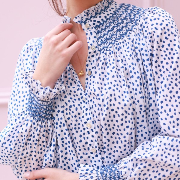 Scholl Blouse Seurat Splat with Sapphire Hand Smocking Edition 64