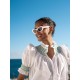 Scholl Women's Summer Blouse White with Green Apple Hand Smocking